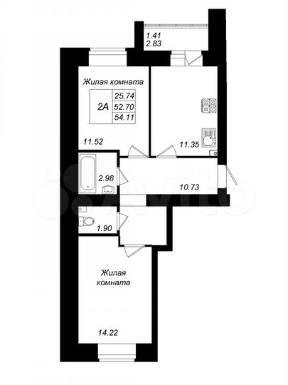 2-к. квартира, 54,1 м², 3/10 эт.