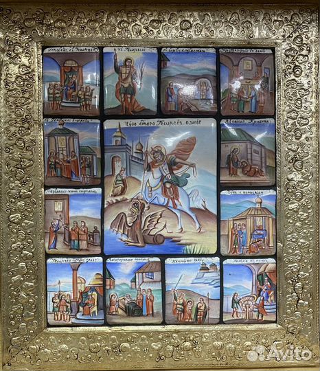 Икона Георгий Победоносец финифть