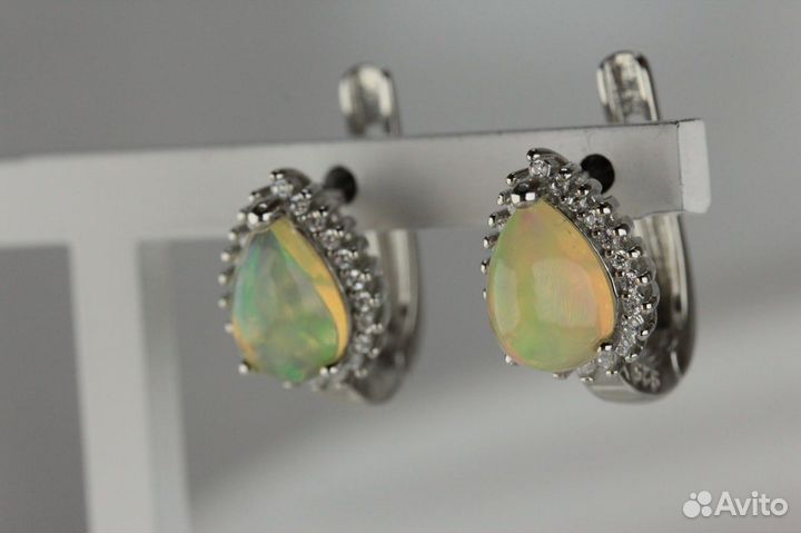 Серьги с природными опалами, серебро 925