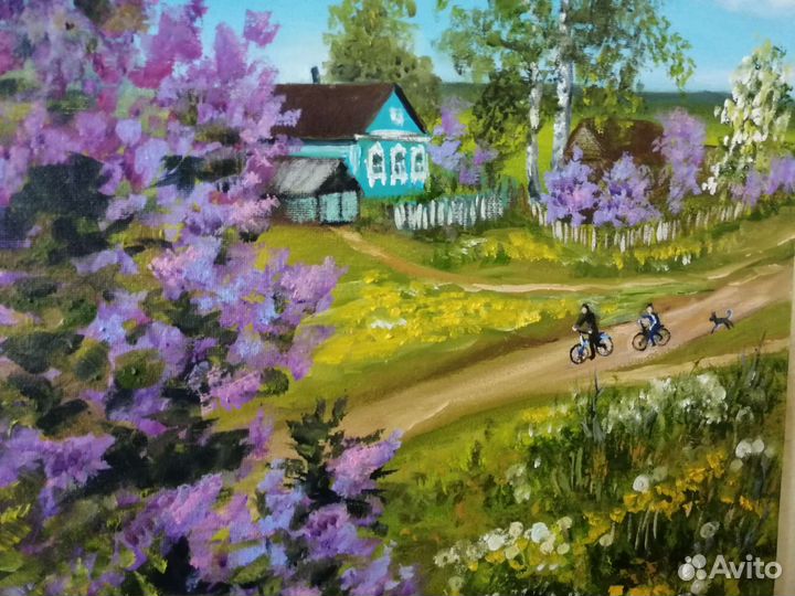Картина маслом на холсте. Детство в деревне 50х40