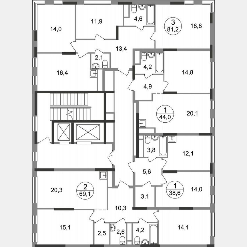 2-к. квартира, 69,1 м², 9/17 эт.