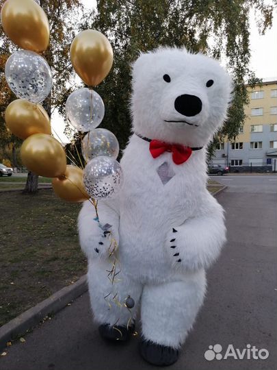 Белый мишка поздравление, ростовой медведь