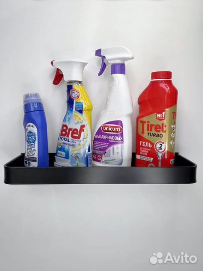 Прямая полка для ванной черная металлическая