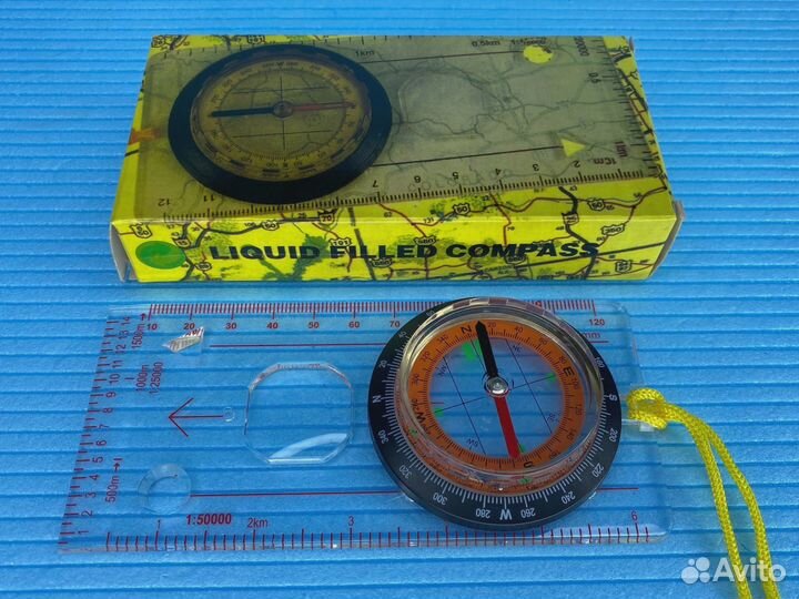 Компас жидкостный 3в1 + линейка +лупа