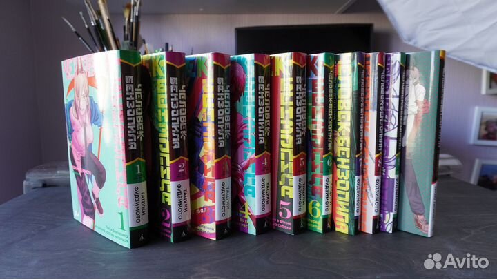 Манга Человек-бензопила 1-9 + ранобэ