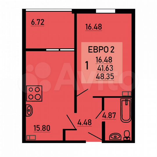 1-к. квартира, 48,4 м², 2/25 эт.