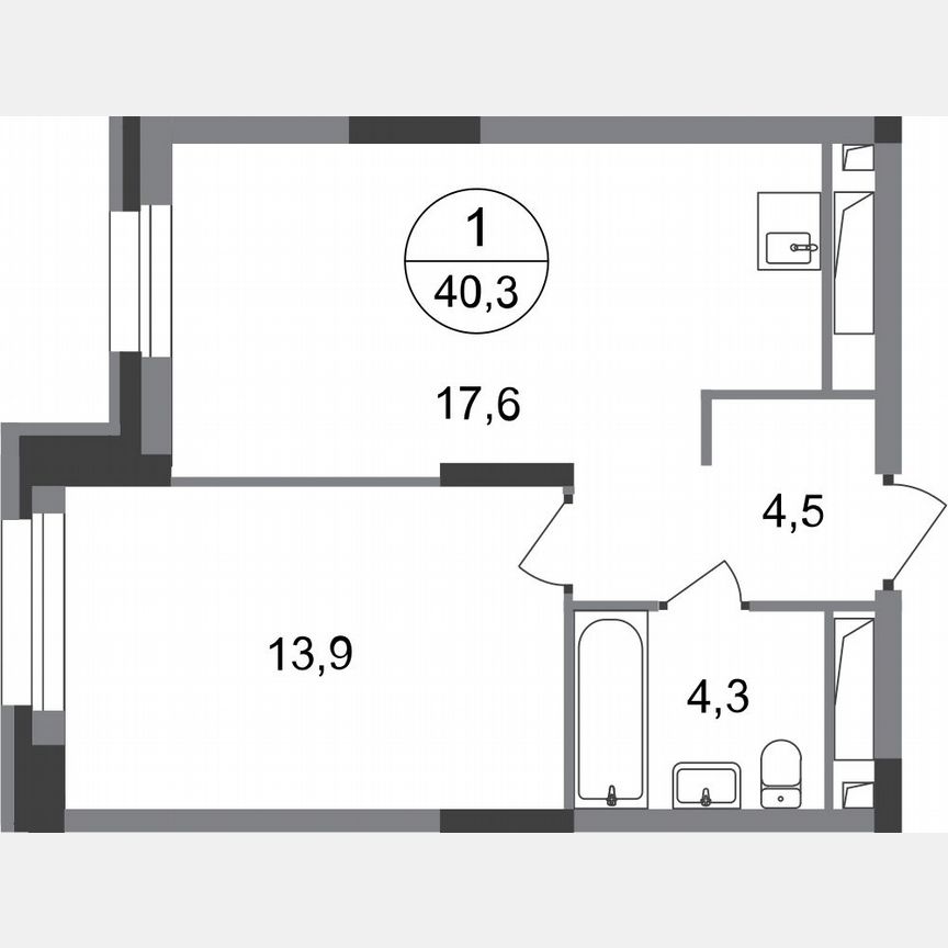 1-к. квартира, 40,3 м², 11/20 эт.