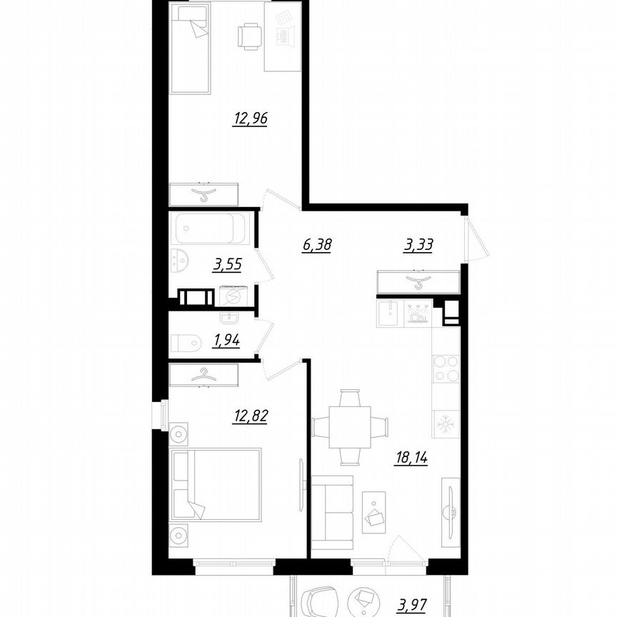 2-к. квартира, 60,3 м², 5/5 эт.