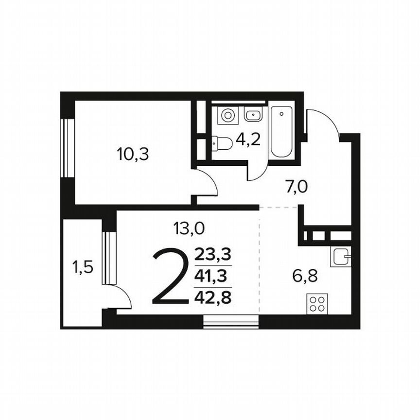 2-к. квартира, 42,8 м², 2/12 эт.