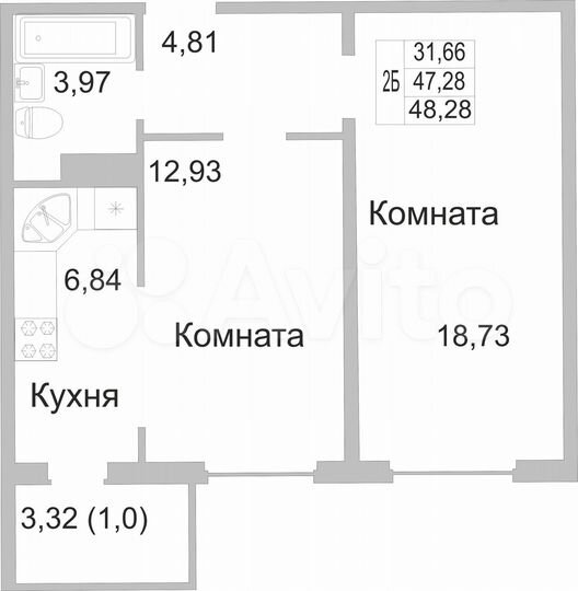 2-к. квартира, 47,9 м², 9/9 эт.