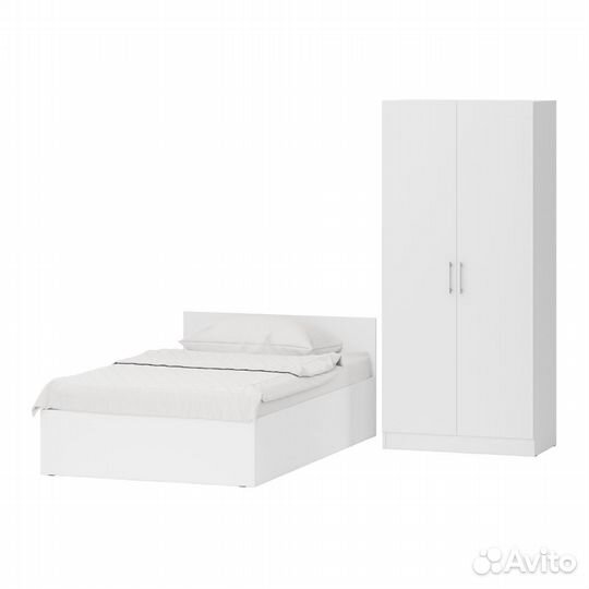 Кровать белая односпальная 1200 со шкафом для одежды 2-х створчатым Стандарт, цвет белый, спальное м