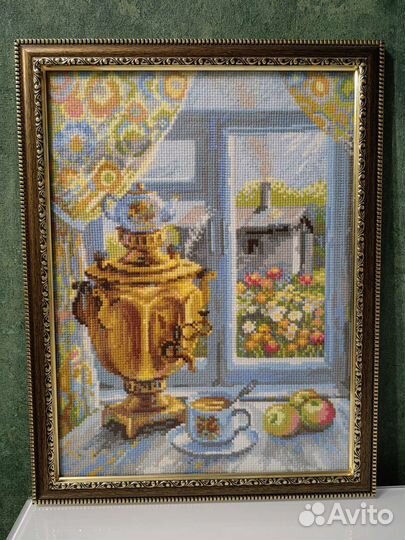 Картина крестиком самовар 35*45см