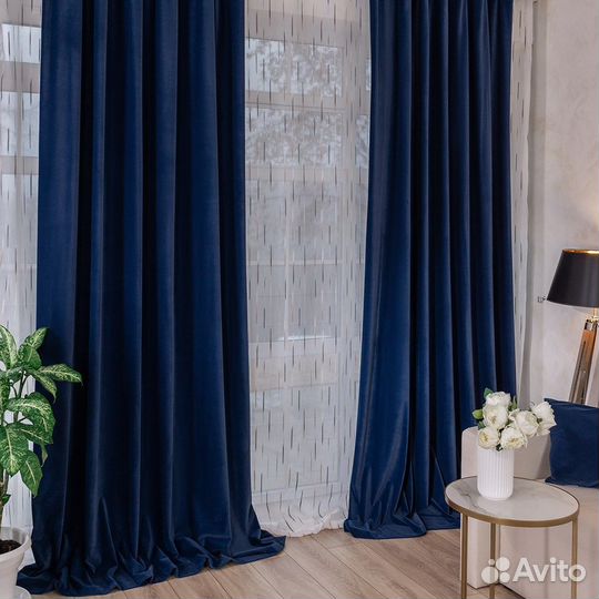 Шторы бархат Богема синий новые пошив