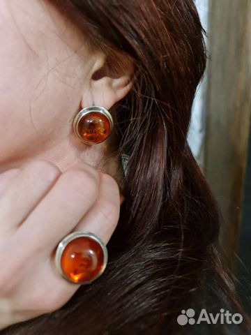 Янтарь серебро СССР, колье янтарь, серьги