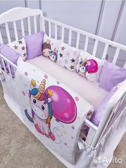 Бортики в детскую кроватку с одеялом новые