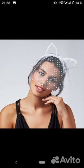 Обруч Ободок с ушками и вуалью