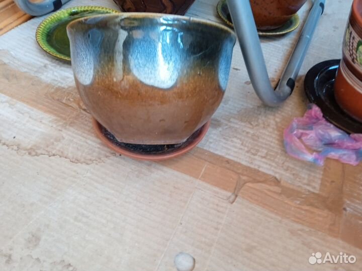 Горшки керамические для цветов, разные:4 штуки