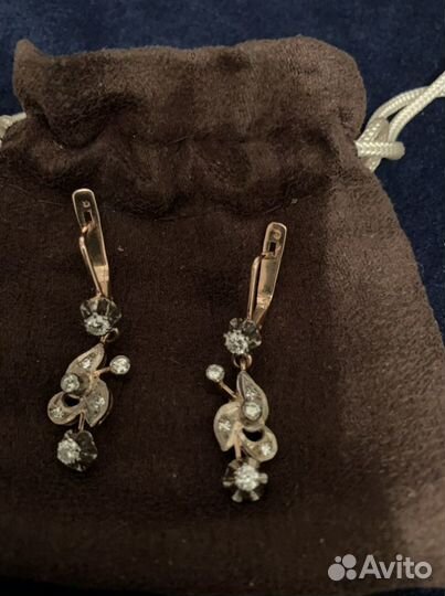 Серьги тюльпан подвески 585пр,с бриллиантами/ СССР