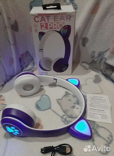 Беспроводные наушники с ушками кошки новые