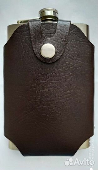 Фляга алюминиевая в кожаном чехле (новая)