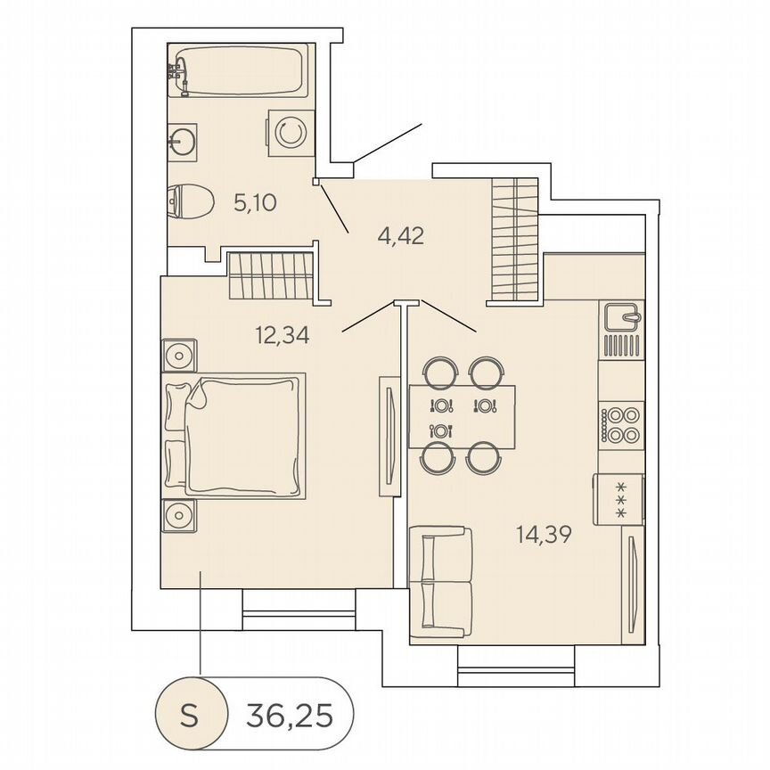 1-к. квартира, 36,3 м², 1/12 эт.