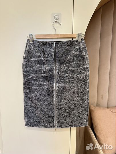 Кожаная юбка Sandro состаренный эффект