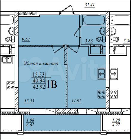 1-к. квартира, 42,9 м², 6/19 эт.