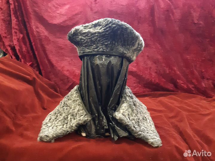 Берет+ воротник каракуль военный