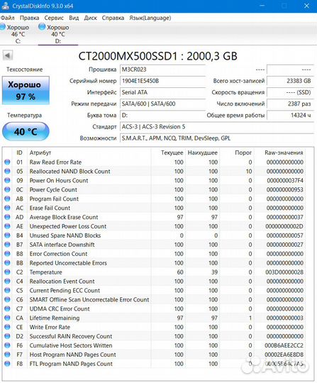 Ssd Crucial mx500 2Tb