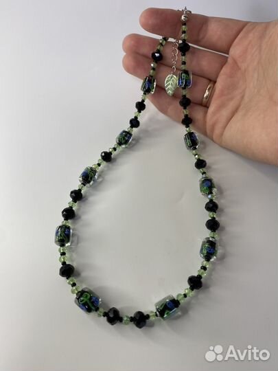 Зеленые бусы муранское стекло 47 см