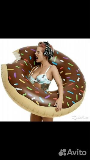 Надувной круг пончик 120/90 см Розовый/Шоколадный