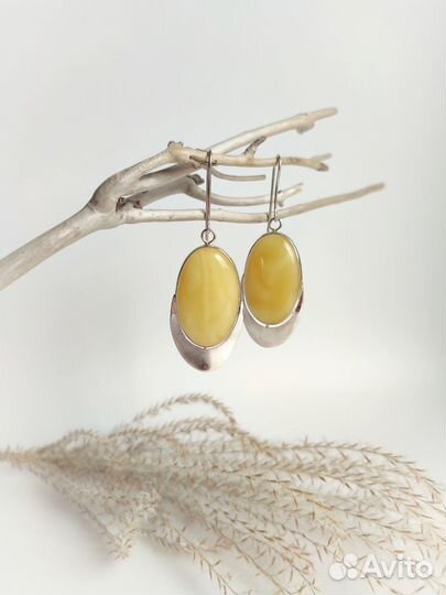 Безупречная классика, серьги с пейзажными янтарём