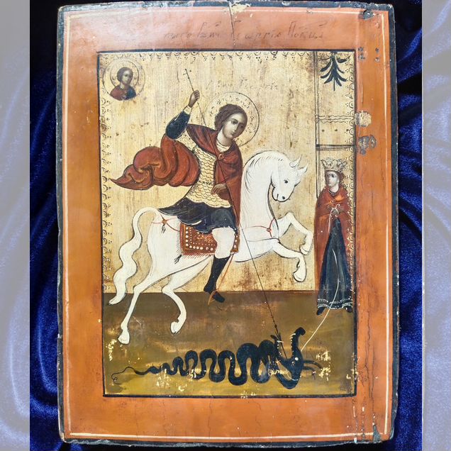 Икона старинная рукописная Георгий