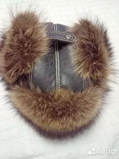 Шапка ушанка кожаная мех кайота муж
