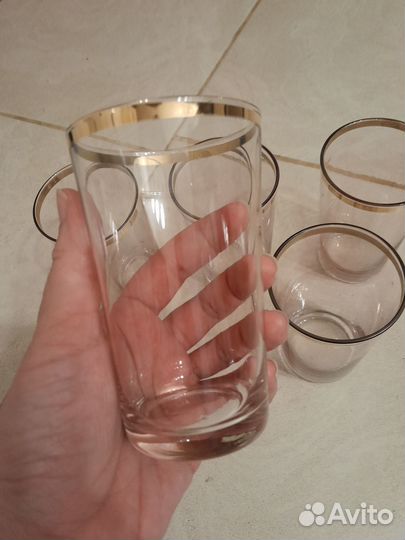 Стаканы розовые с позолотой винтажные