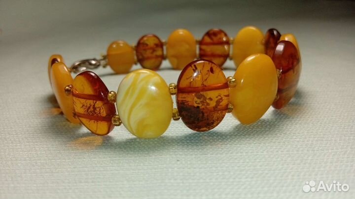 Янтарь браслет СССР, пейзажный, желток, прозрачный