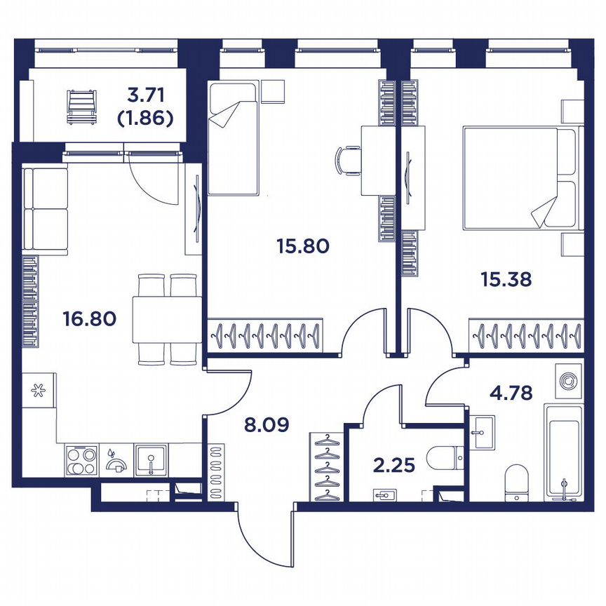 2-к. квартира, 63,1 м², 1/5 эт.