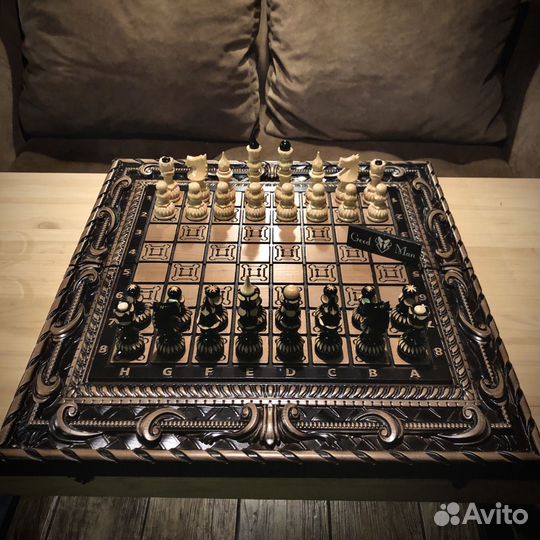 Резные шахматы нарды 2в1 (модель №2) Бук