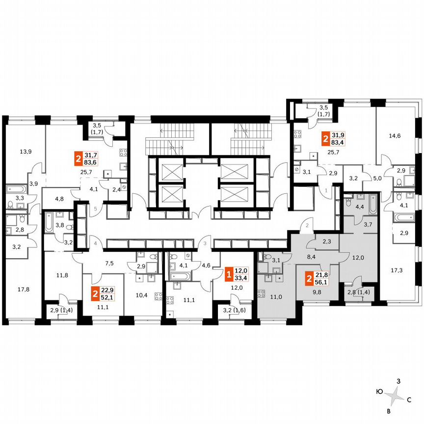 2-к. квартира, 56,4 м², 9/46 эт.