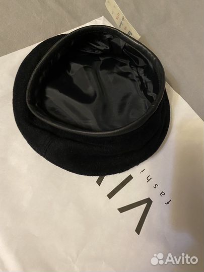 Берет кашемировый с отделкой кожей Италия Оригинал