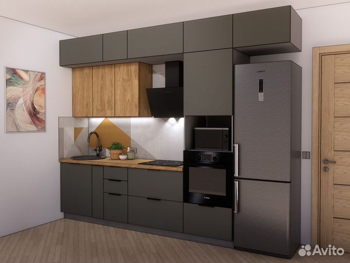 Кухня мдф+лдсп 3,2 м. Люкс-фурнитура, столешница