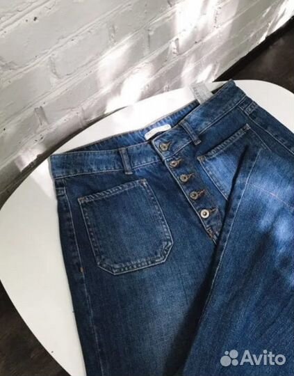 Джинсы с завышенной талией пуговицами клёш ретро