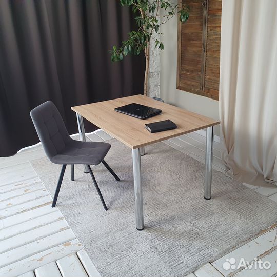 Компьютерный стол Дуб 120*80 см. Хром ножки