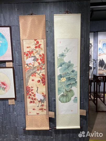 Китайские свитки на шёлке руч. раб. в стиле гунби