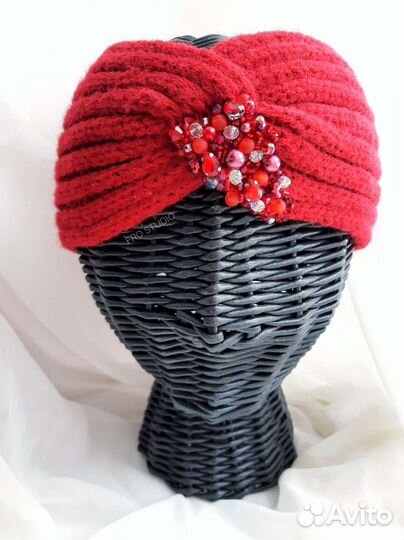 Теплая вязаная повязка на голову женская