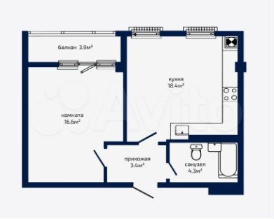 1-к. квартира, 47 м², 3/9 эт.