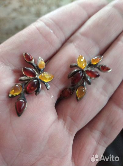 Серьги серебро янтарь