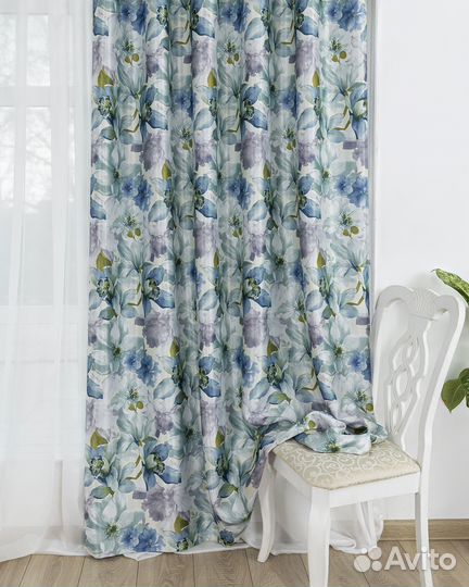 Шторы рогожка Жардин бирюзовый новые пошив