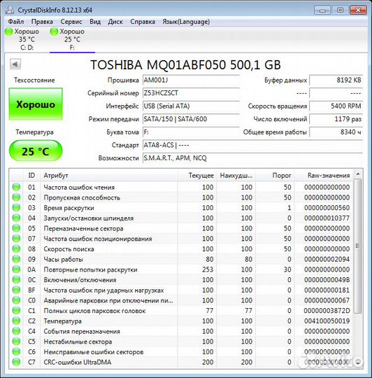 Жесткий диск Toshiba 500 гб MQ01ABF050 (SCT)