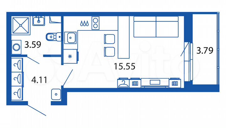 Квартира-студия, 25,2 м², 1/12 эт.